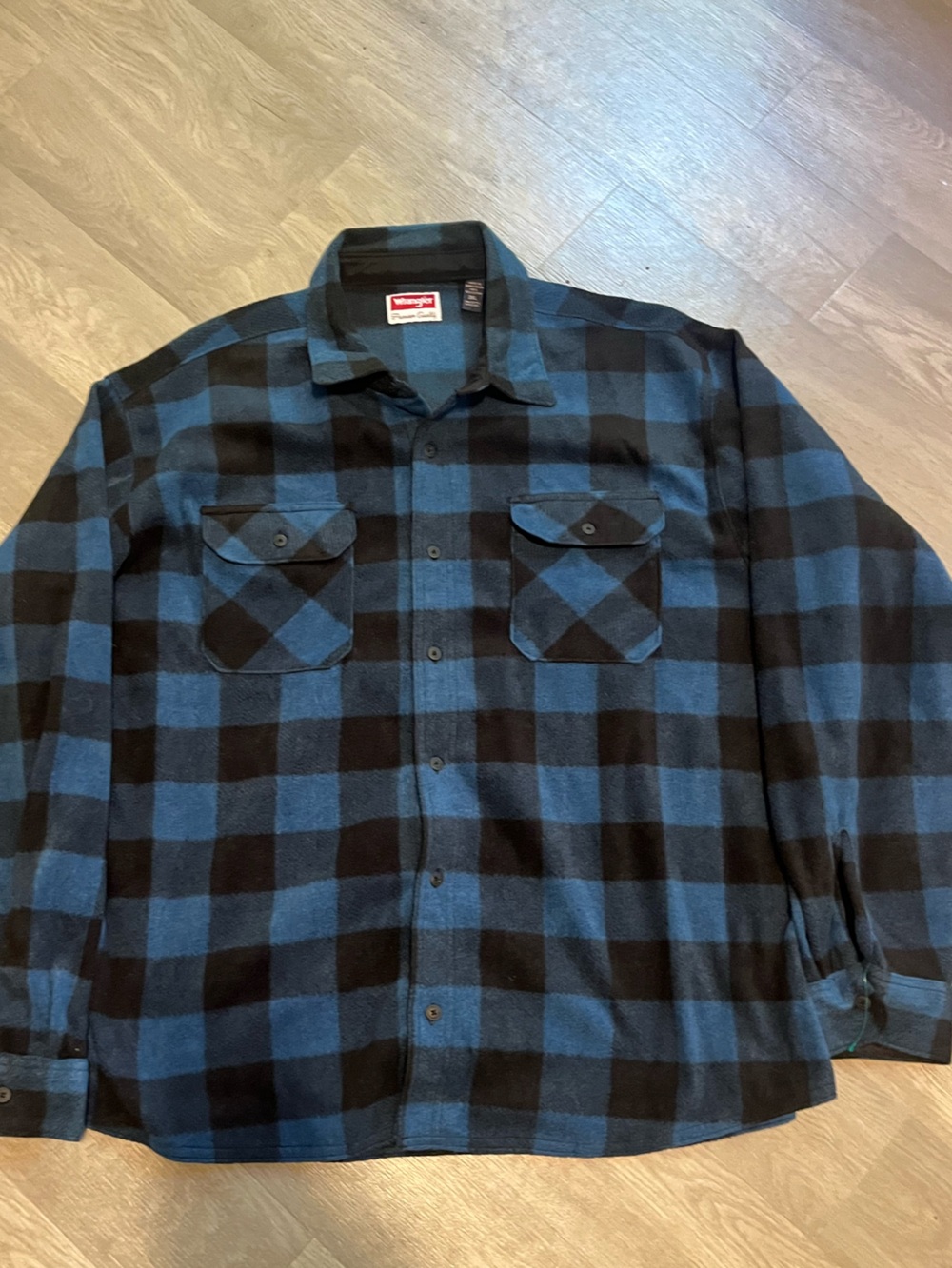 Wrangler Men's Blue and Briwn Buffalo Plaid Flannel Shirt